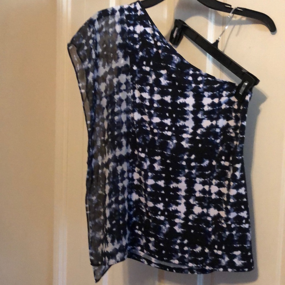 Cato one shoulder top marbled Navy and White